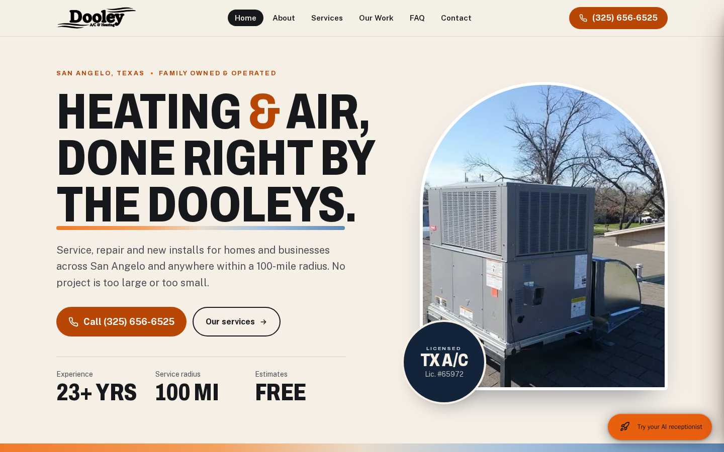 Dooley A/C and Heating website designed and built by DeftPath