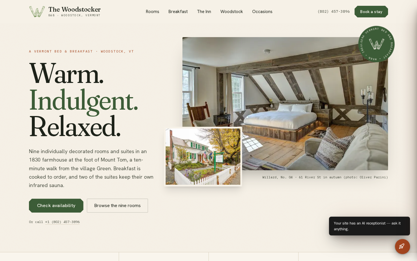 The Woodstocker B&B website preview