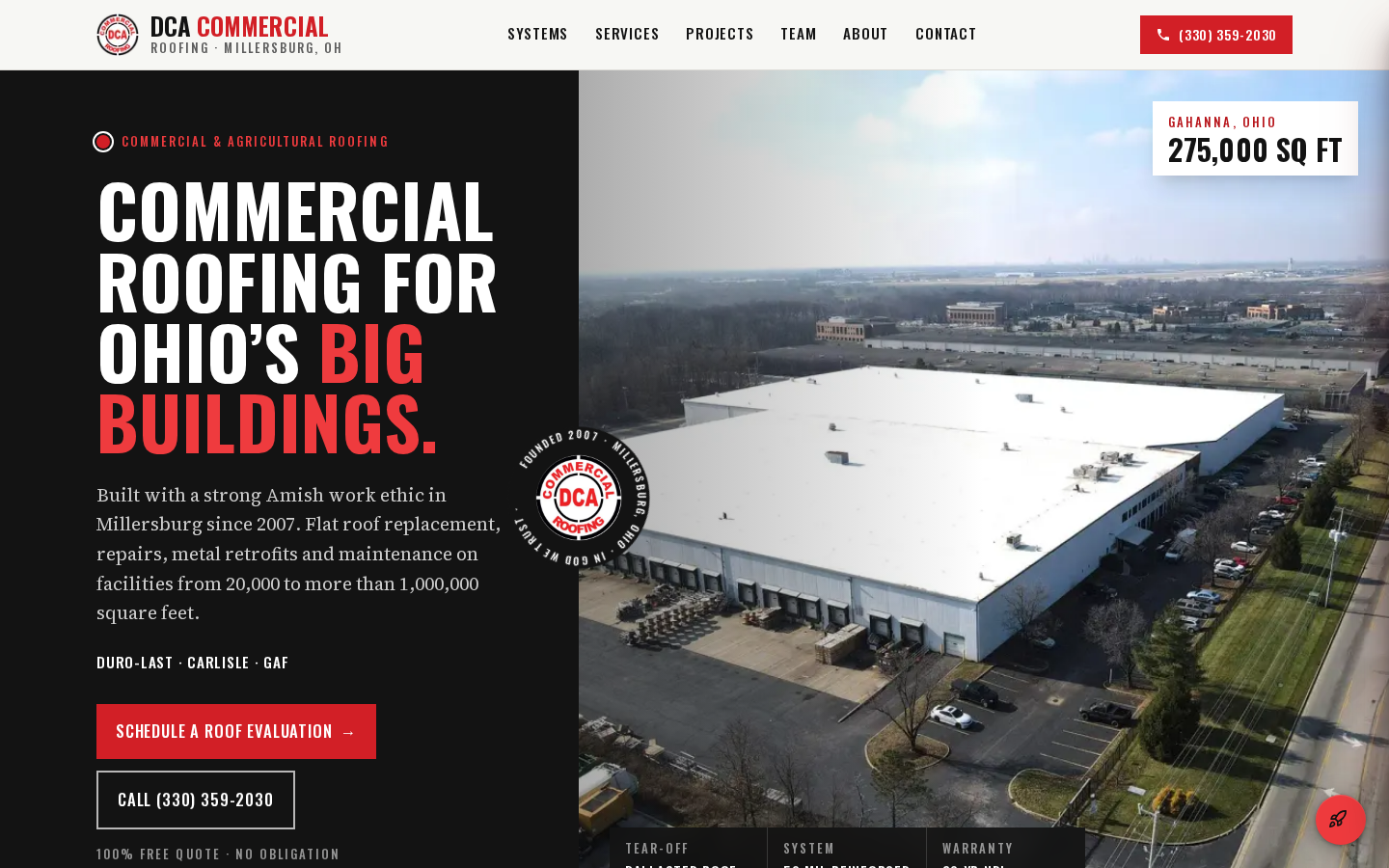 DCA Commercial Roofing website preview