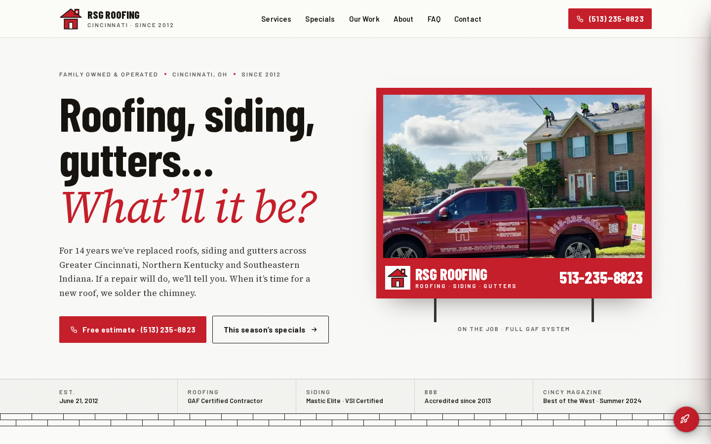 RSG Roofing website preview