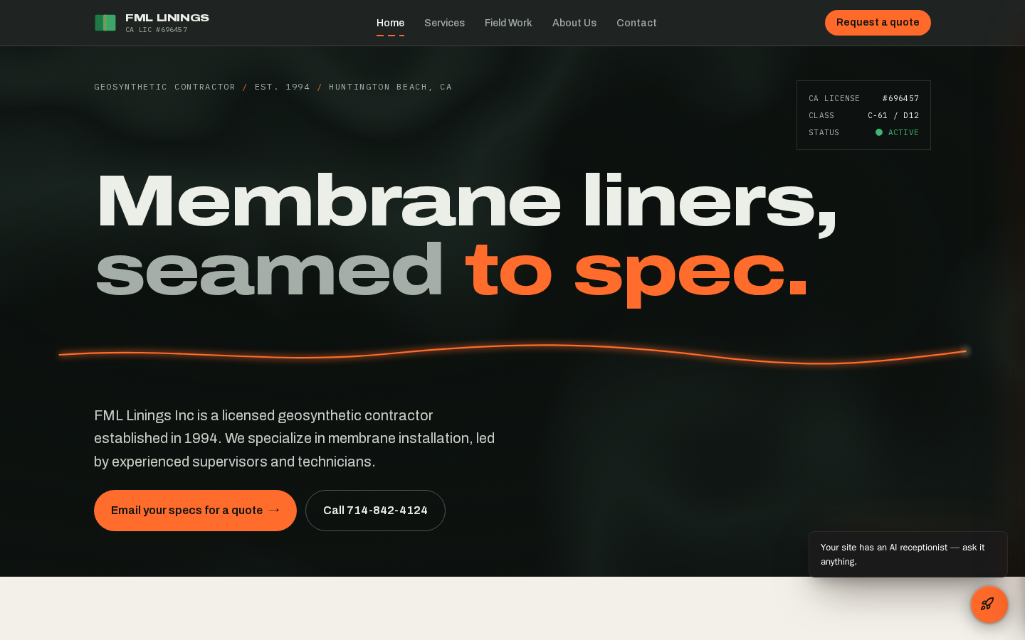 FML Linings website designed and built by DeftPath